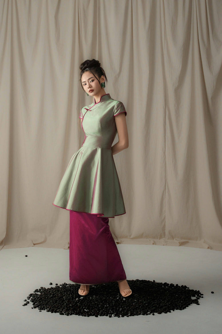 Emerald Mist and Rosy Clouds Modern Chinese Style Dress 翠朧煙霞·新中式連衣裙