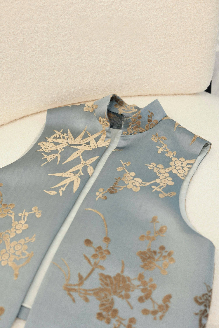 Mist Blue Branch Zhang Velvet Vest 黛雲金枝漳絨馬甲