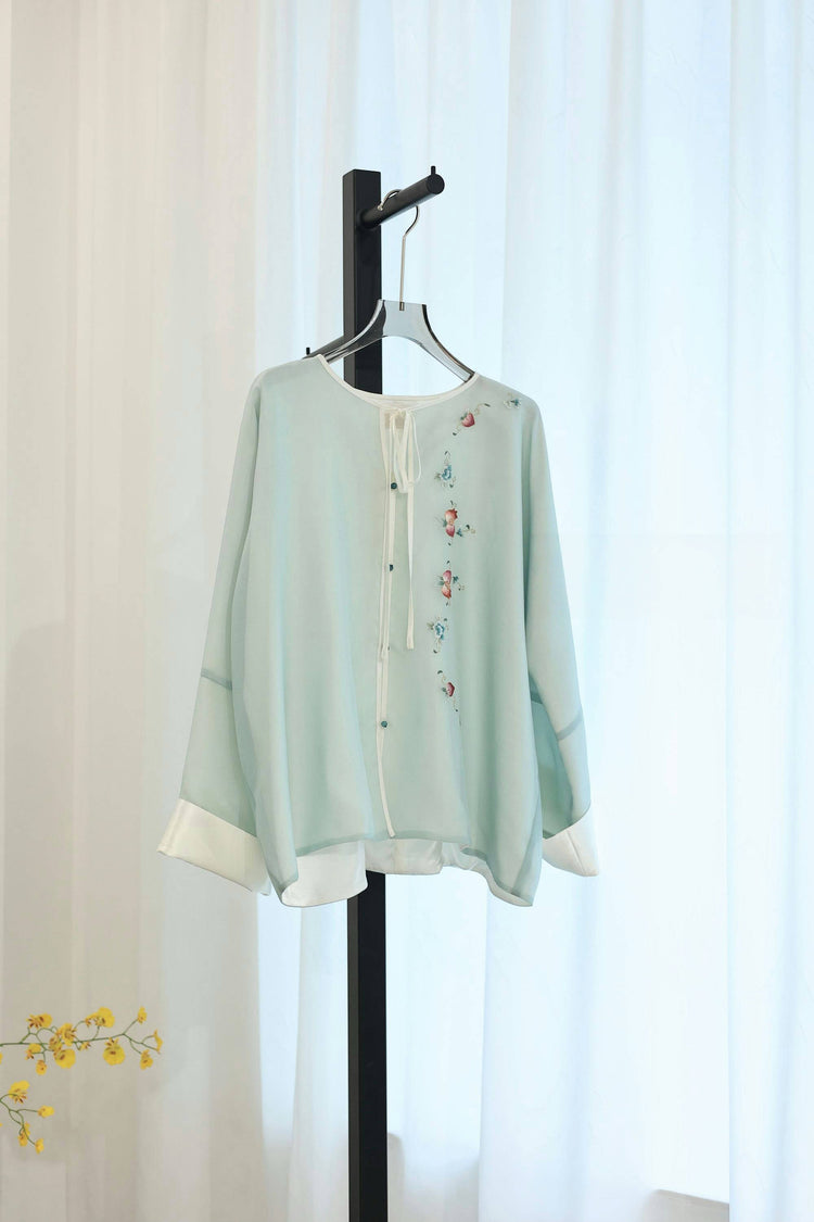 Pale Green Hand-Embroidered Sheer Blouse 淺綠手繡紗薄上衣