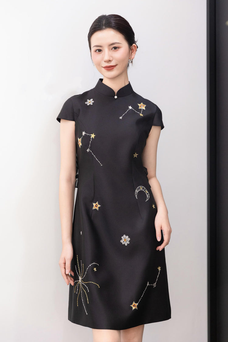 Starlit Night Silk-Wool Qipao Dress 星夜絲毛旗袍裙