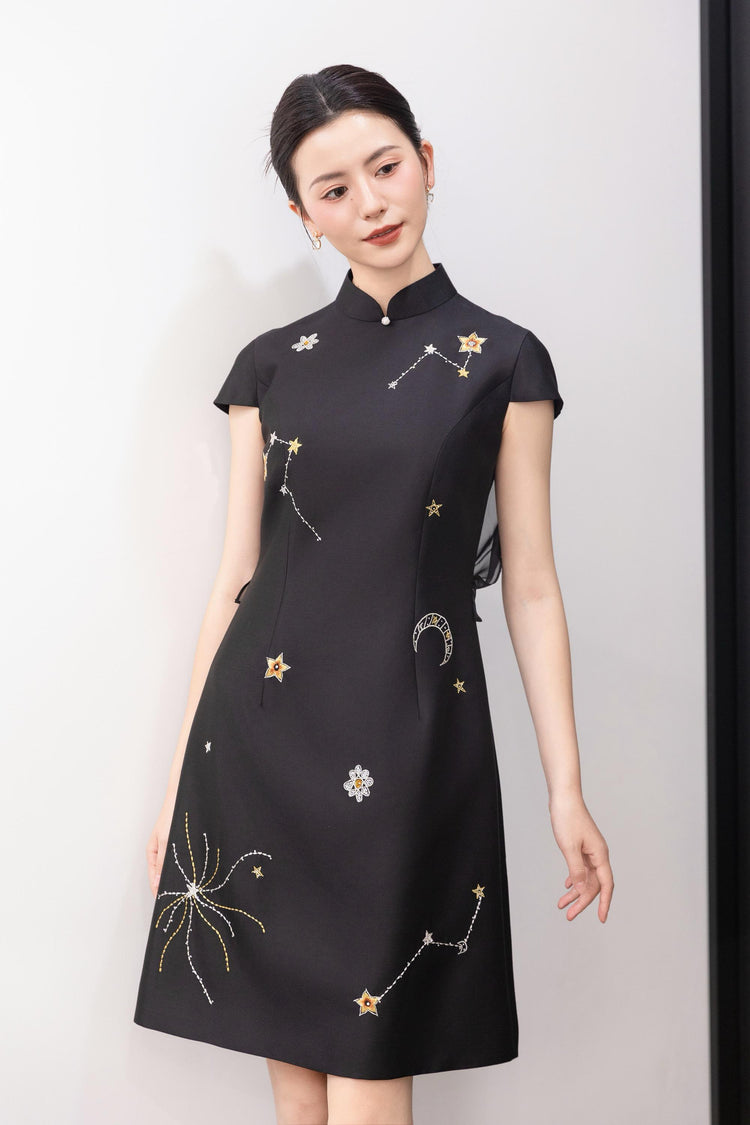 Starlit Night Silk-Wool Qipao Dress 星夜絲毛旗袍裙