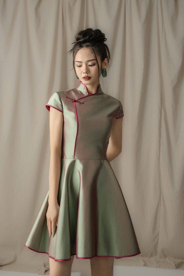 Emerald Mist and Rosy Clouds Modern Chinese Style Dress 翠朧煙霞·新中式連衣裙