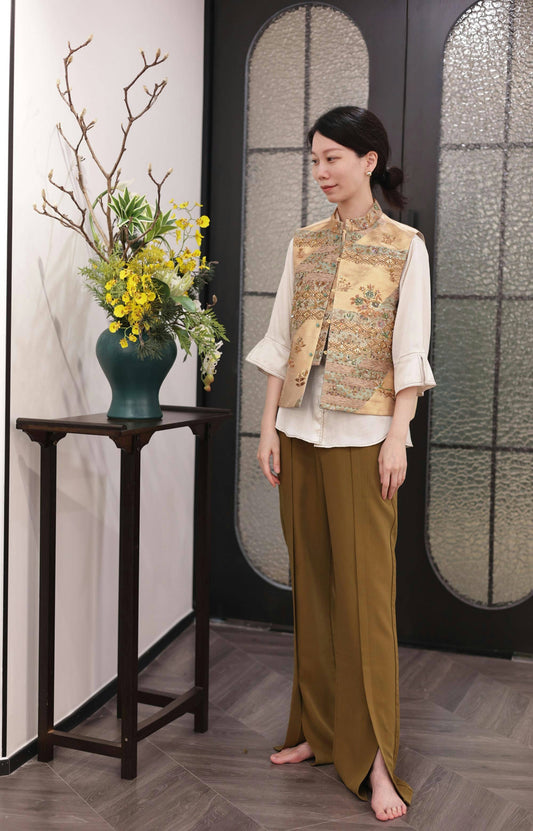 Gold-dusted French Embroidery Floral Nishijin Brocade Vest (Exclusive Piece) 金粉法繡繁花西陣織馬甲(孤品)