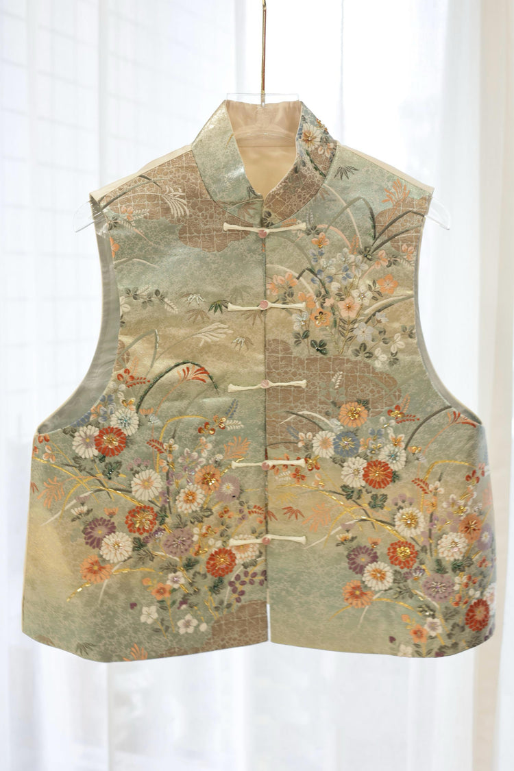 Golden Daisy Nishijin Embroidered Vest (Exclusive Piece)金色雏菊西阵织法式刺绣马甲(孤品)