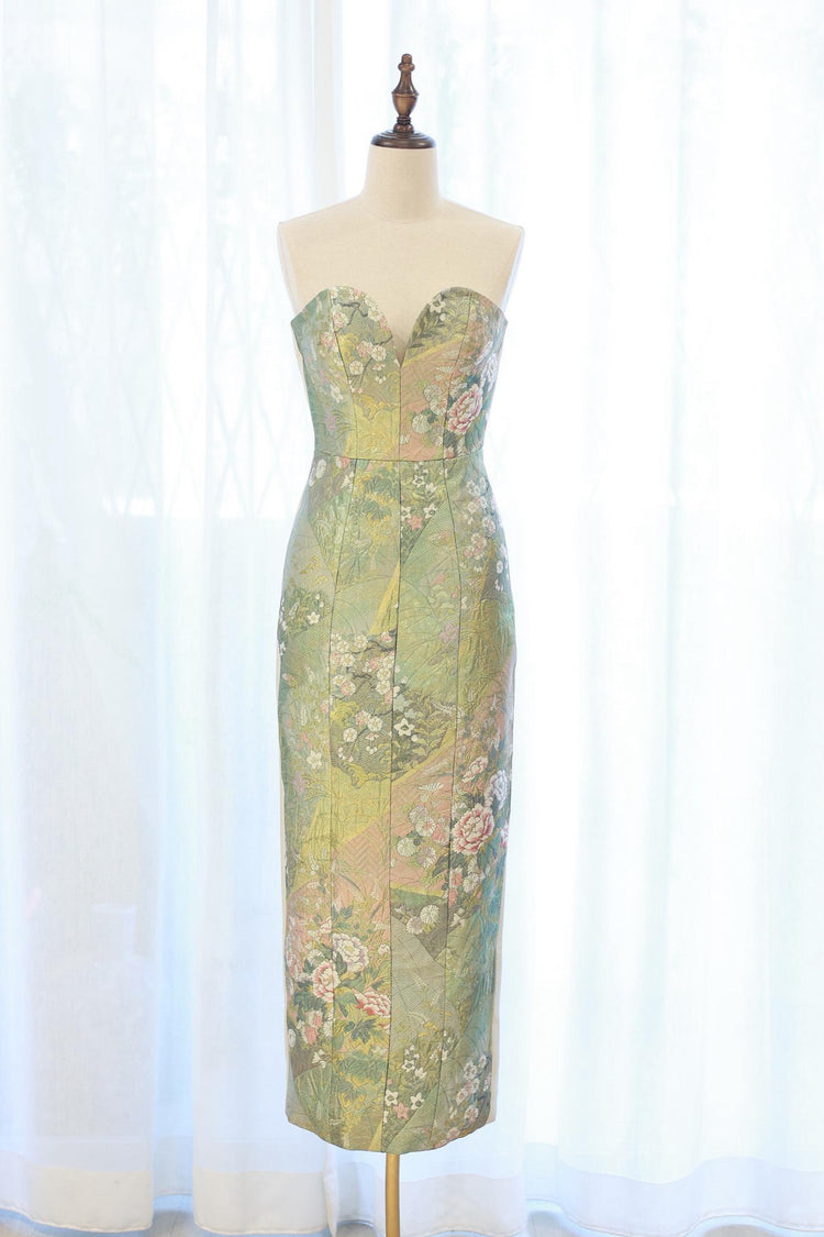 Gold-Green Nishijin Brocade Strapless Evening Gown (Exclusive Piece) 金綠西陣織抹胸禮裙 (孤品)