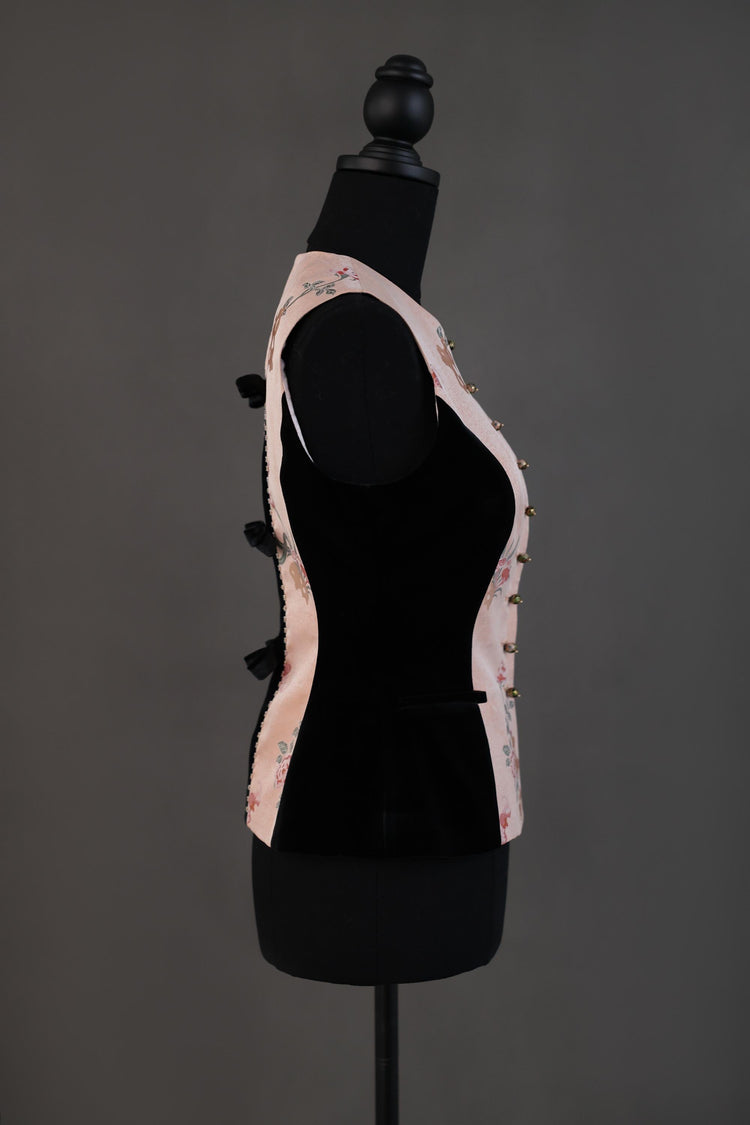 Pink Floral Song Brocade & Velvet Vest 粉黛流芳宋錦絲絨馬甲