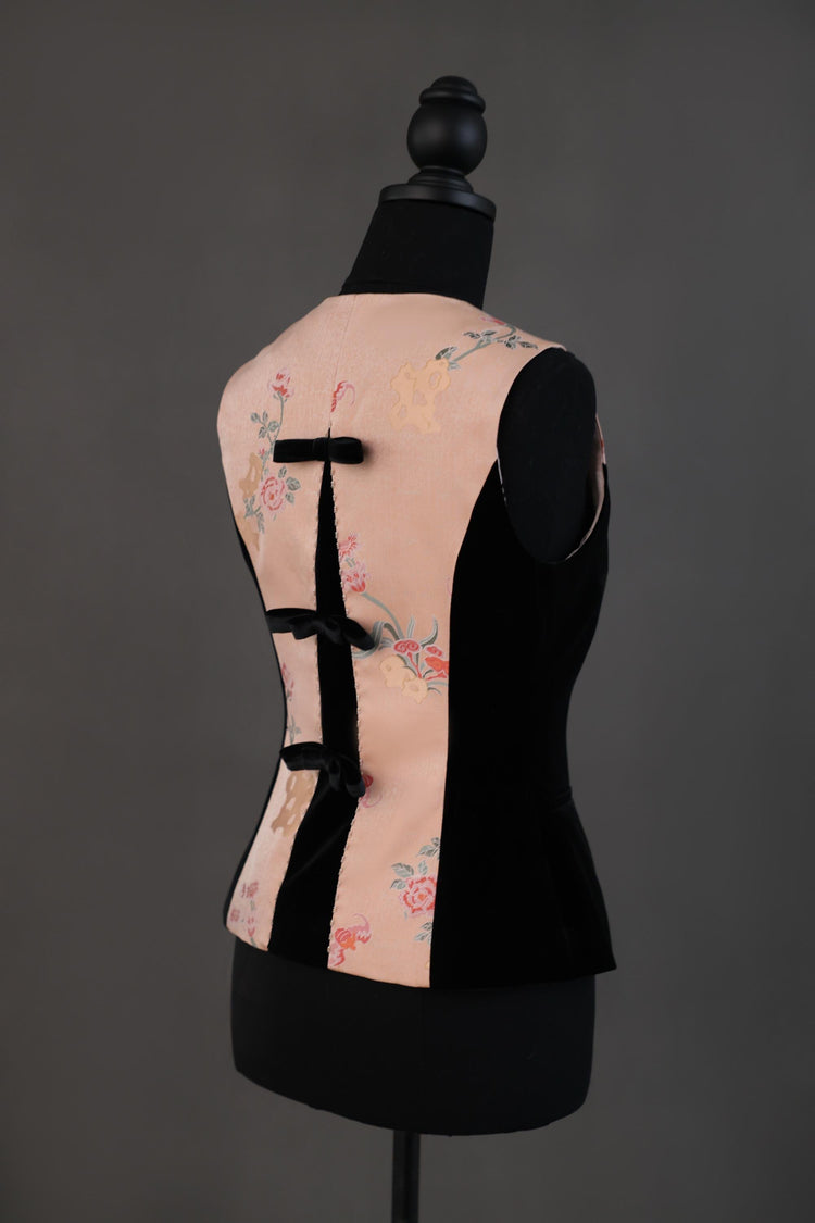 Pink Floral Song Brocade & Velvet Vest 粉黛流芳宋錦絲絨馬甲