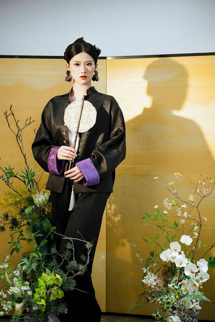 Black-purple reversible silk brocade jacket 黑紫雙面真絲提花外套