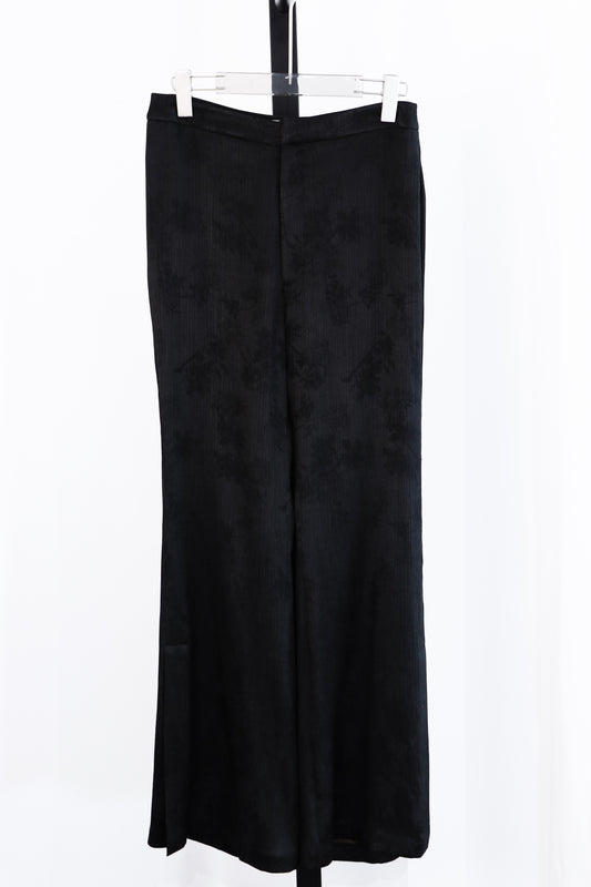 Black Xiangyun Silk Wide-leg Trousers 黑色香雲紗開衩長褲