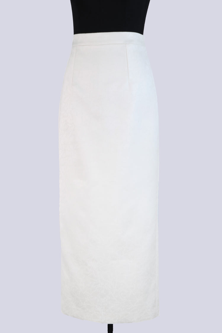 White Silk Jacquard Midi Skirt 白色真絲提花中長裙