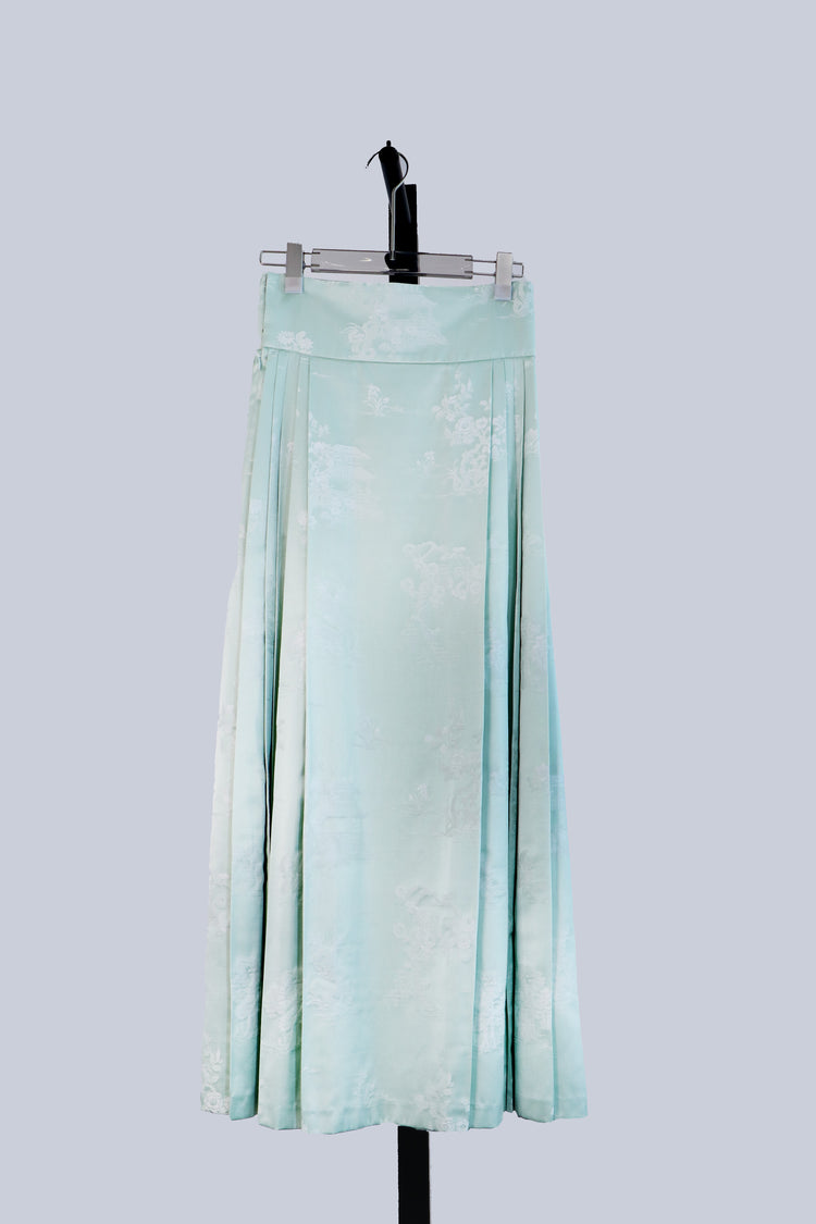 Jade Green Horse-Face Skirt with Orchid Brocade 蘭花提花碧色馬面裙