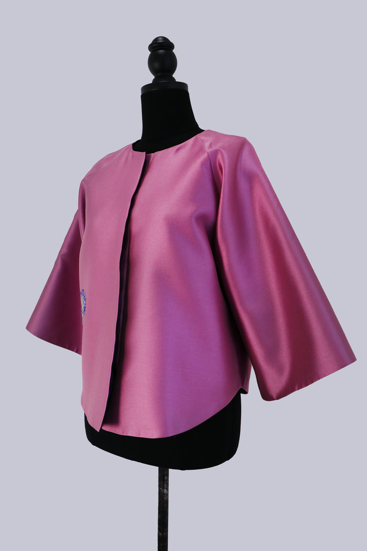 Rose Purple Silk-Wool Jacket with Sequin Embroidery 玫霞紫絲毛刺繡外套