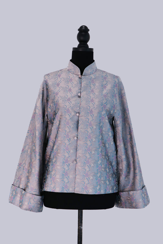 Silver-Lavender Song Brocade Jacket with Mandarin Collar 銀紫宋錦立領織花外套