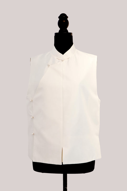 Ivory Silk Vest with Asymmetrical Front 米白真絲斜襟馬甲