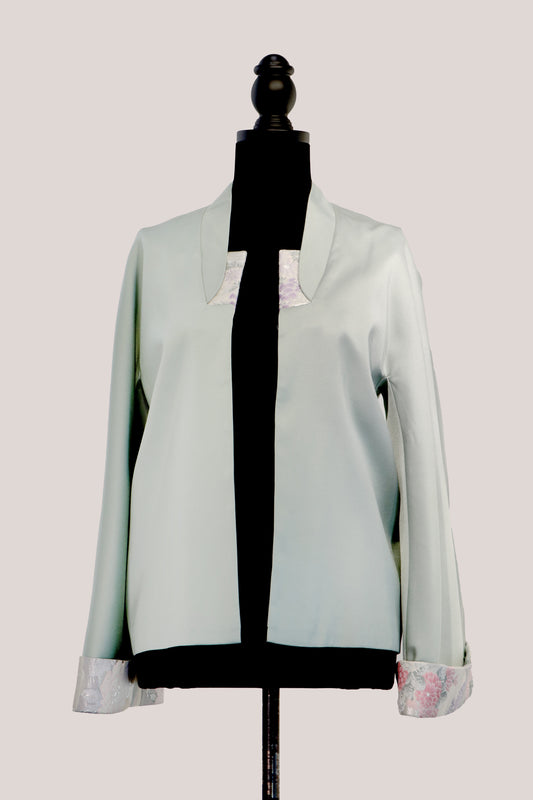 Moss Green Jacket with Nishijin Weave Panels 豆沙綠西陣織拼接外套