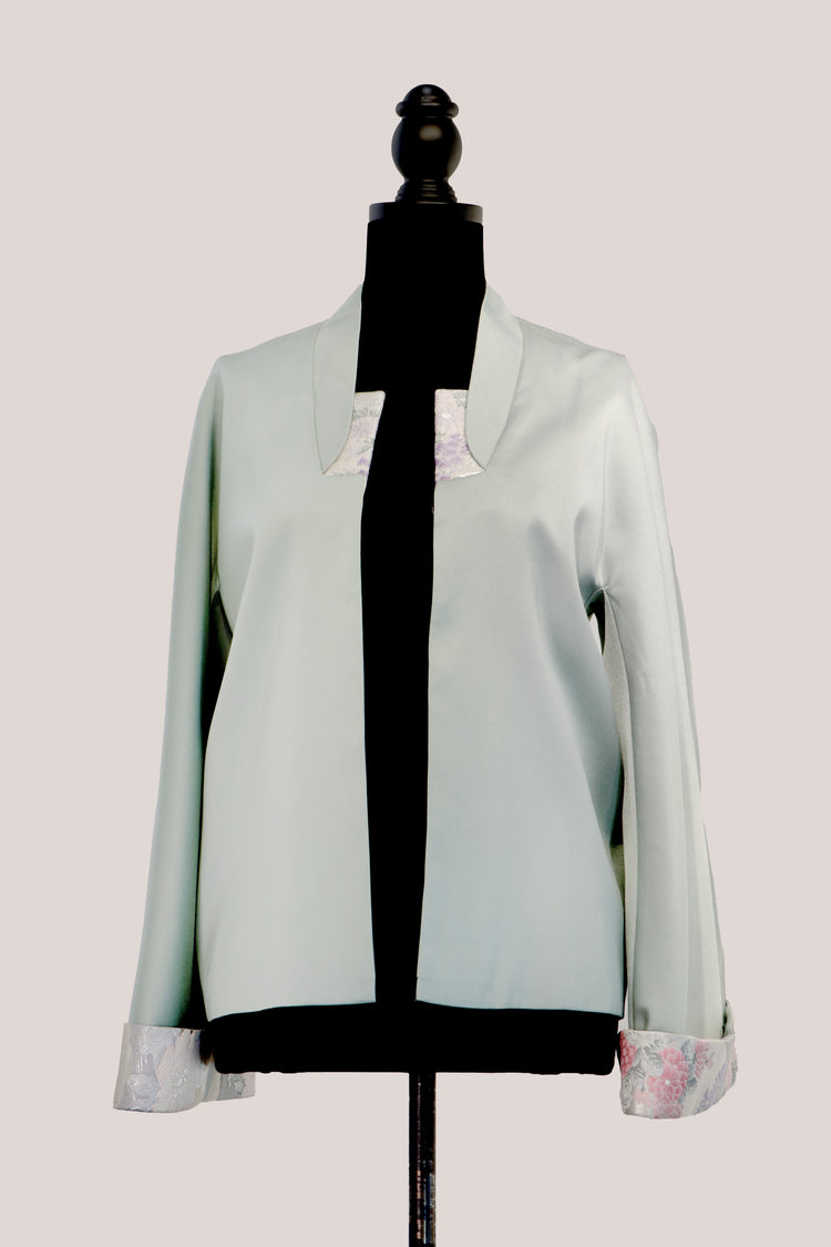 Moss Green Jacket with Nishijin Weave Panels 薄荷綠西陣織拼接外套
