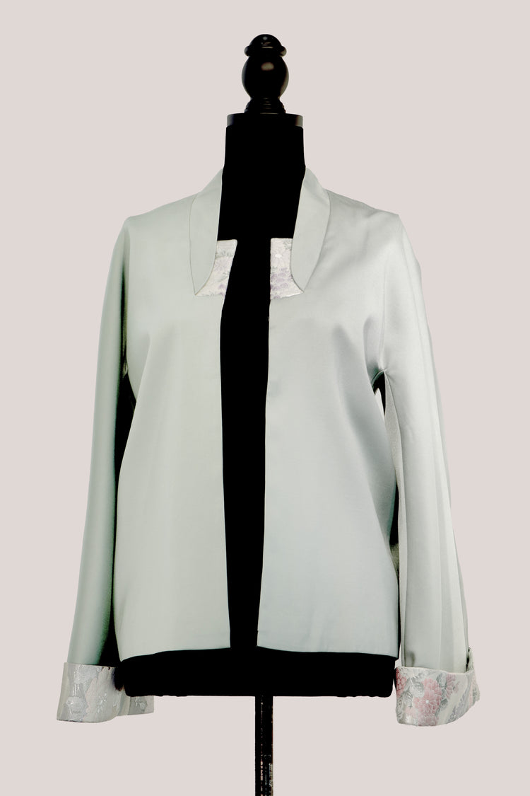 Moss Green Jacket with Nishijin Weave Panels 薄荷綠西陣織拼接外套