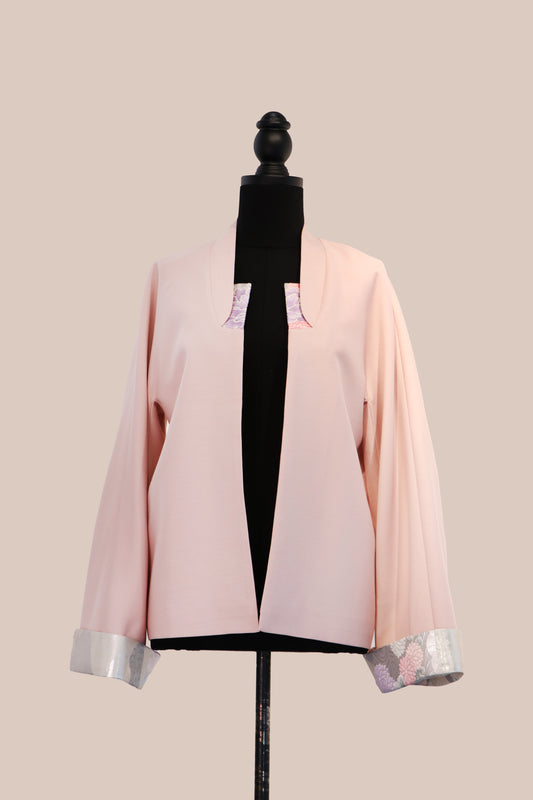 Lotus Pink Jacket with Nishijin Weave Panels 藕粉西陣織拼接外套