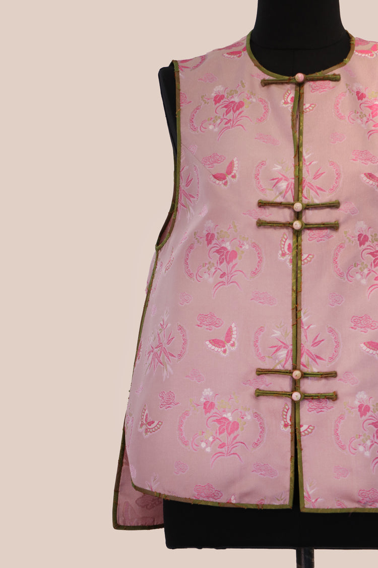 Pink Blossom Huamei Vest 粉花蝶舞花緞馬甲