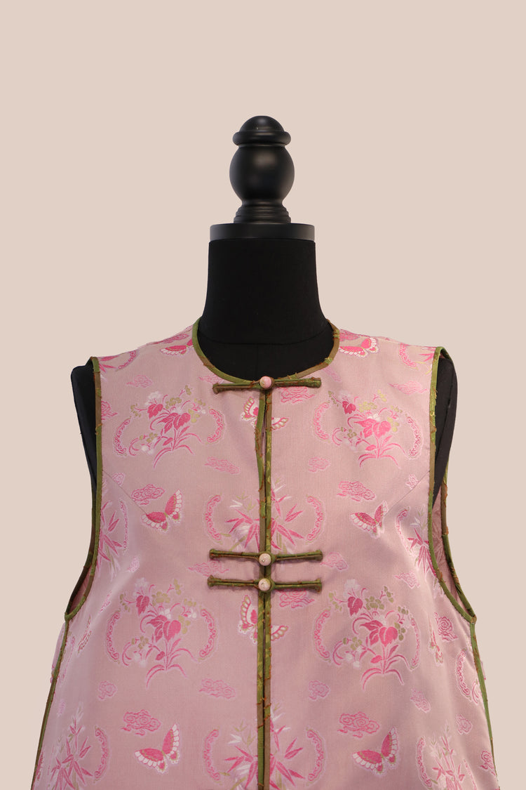 Pink Blossom Huamei Vest 粉花蝶舞花緞馬甲