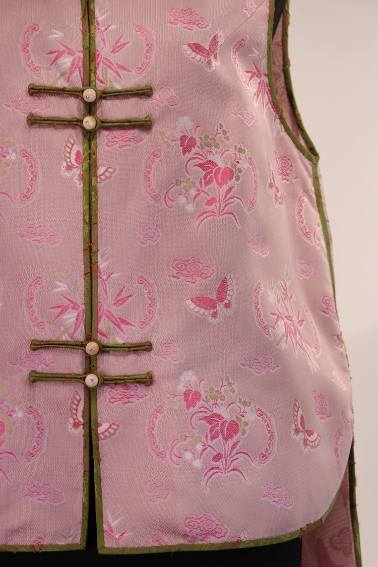 Pink Blossom Huamei Vest 粉花蝶舞花緞馬甲