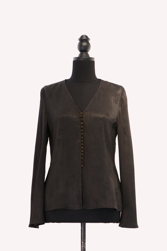 Black Xiangyun Silk V-neckline Blouse 黑色香雲紗V領上衣