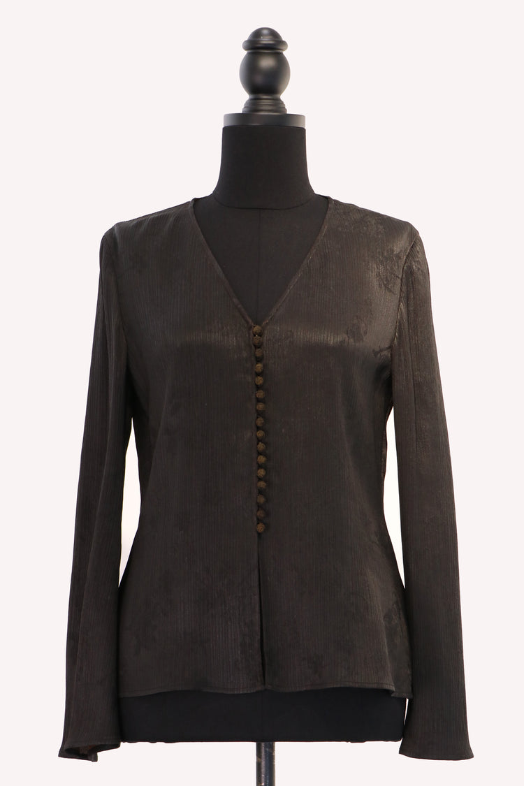 Black Xiangyun Silk V-neckline Blouse 黑色香雲紗V領上衣