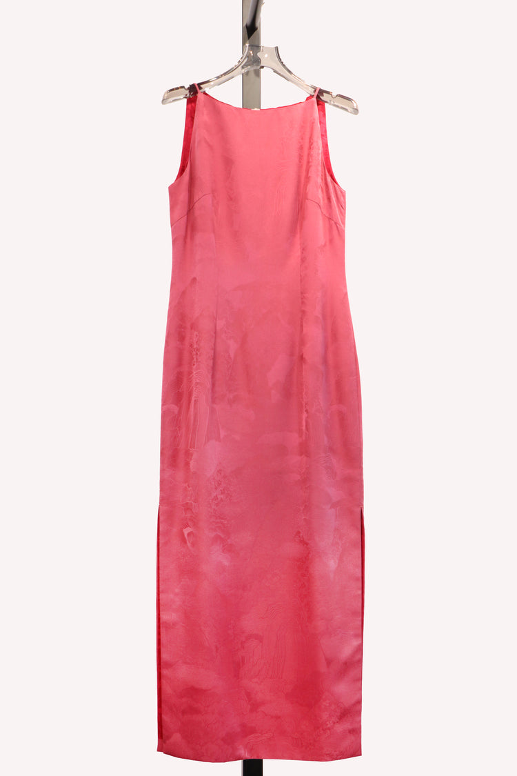 Peony Mist – Pink Silk Jacquard Dress 牡丹煙霞・粉紅真絲提花連衣裙
