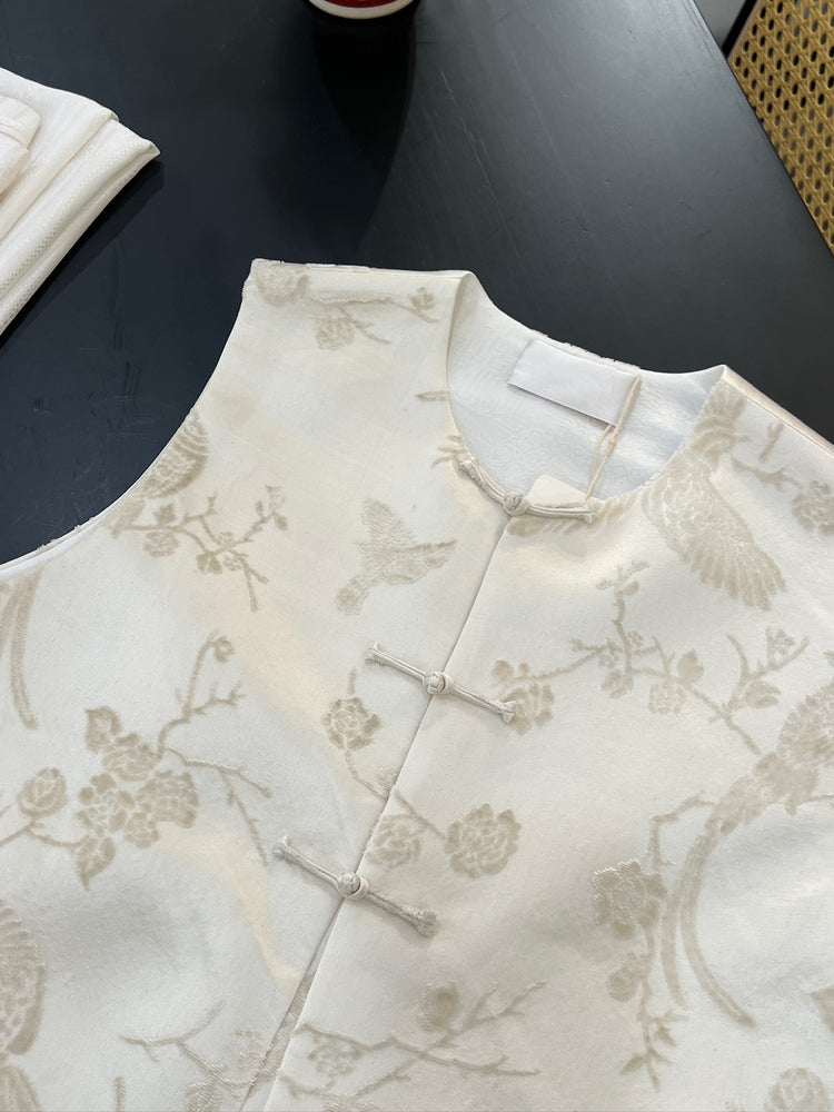 Ivory Bird Brocade Vest (Exclusive Piece)漳絨白鳥馬甲(孤品)
