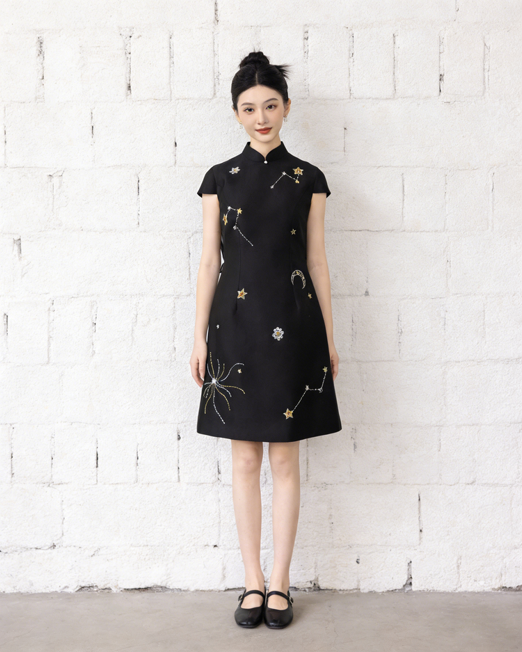 Starlit Night Silk-Wool Qipao Dress 星夜絲毛旗袍裙
