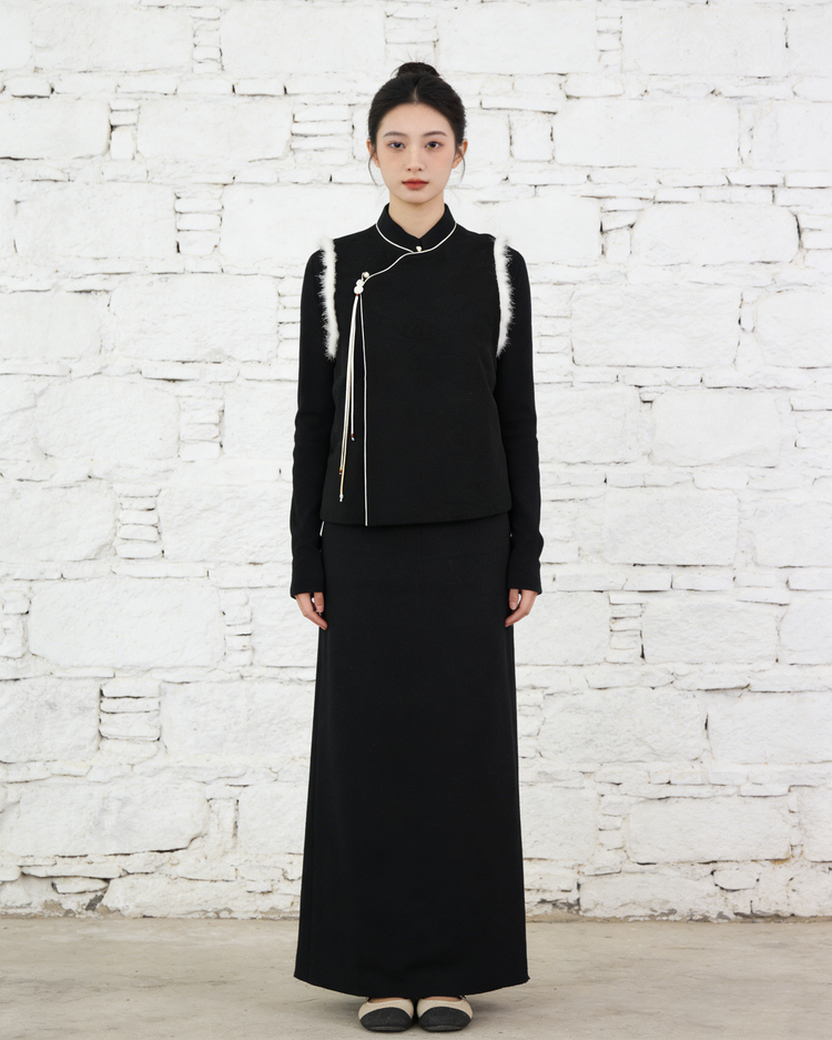Black Honmono Silk Rabbit Fur Vest 黑色正絹兔毛馬甲