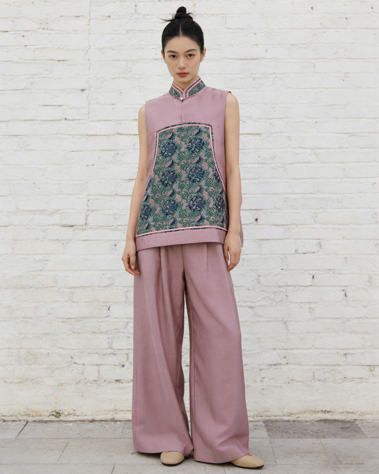 Pink-Lilac Silk-Blend Song Brocade Vest 粉紫丝毛宋锦马甲
