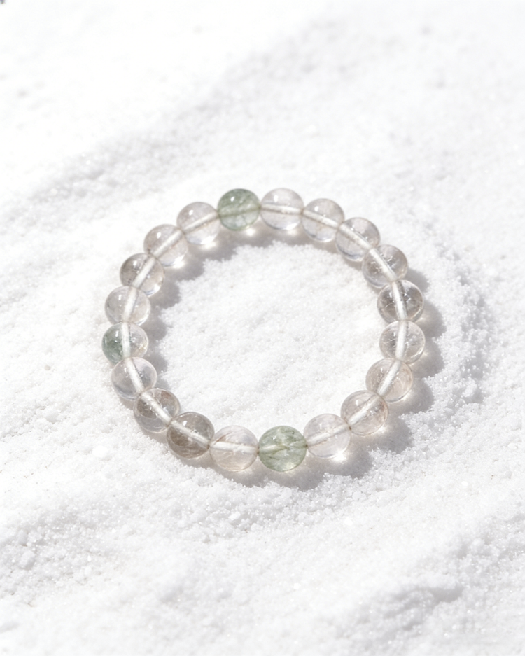 Frosted Quartz & Rutilated Stone Bracelet 白晶髮影手串