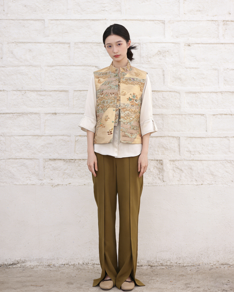 Gold-dusted French Embroidery Floral Nishijin Brocade Vest (Exclusive Piece) 金粉法繡繁花西陣織馬甲(孤品)