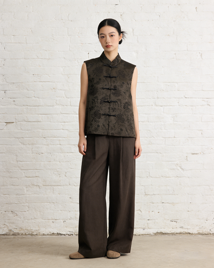 Ink Black Silk Jacquard Vest 墨色真絲提花馬甲