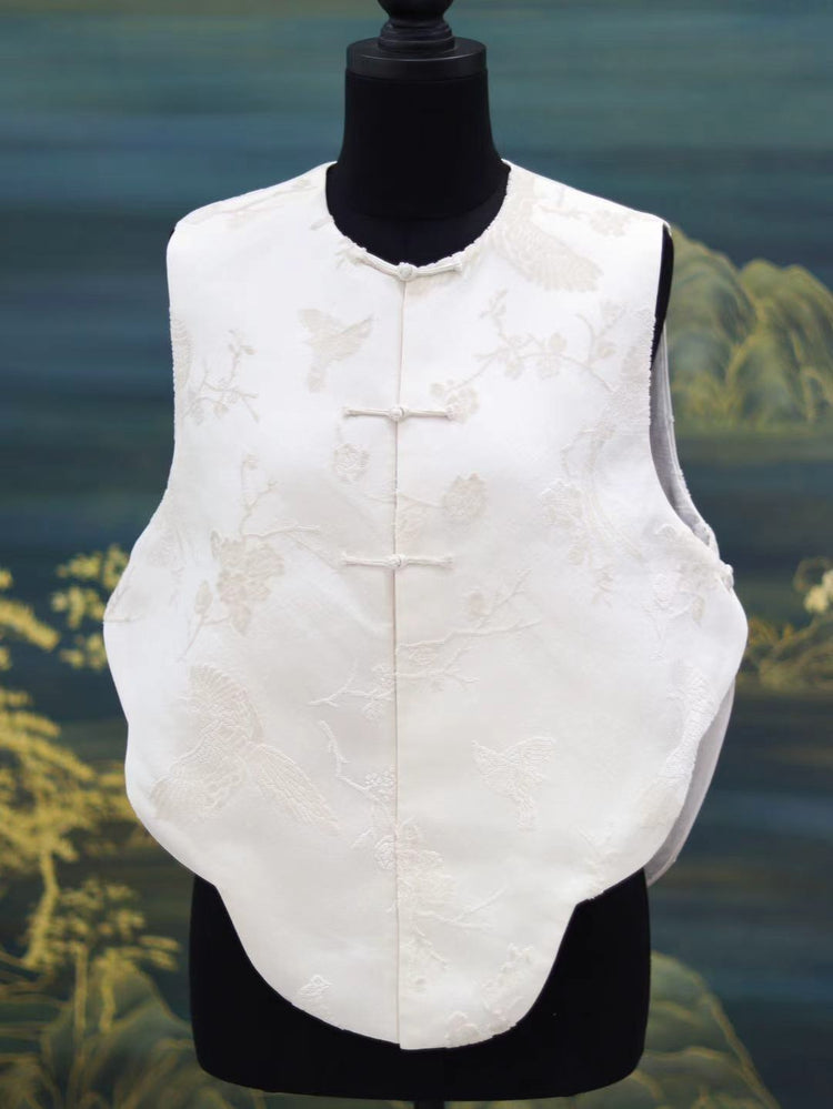 Ivory Bird Brocade Vest (Exclusive Piece)漳絨白鳥馬甲(孤品)
