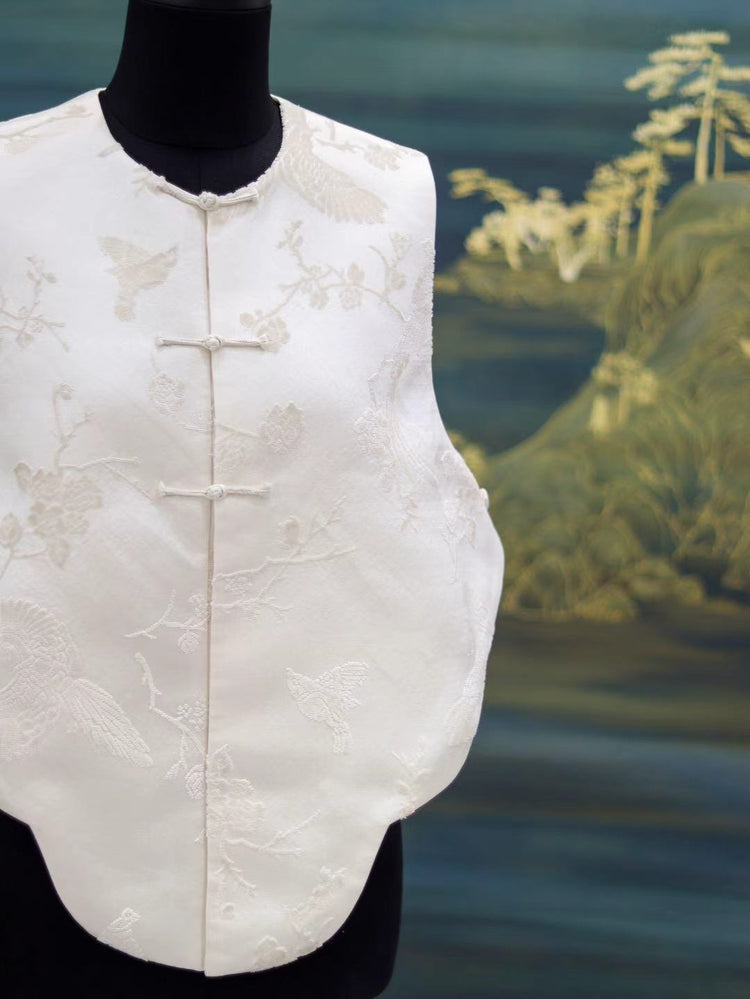 Ivory Bird Brocade Vest (Exclusive Piece)漳絨白鳥馬甲(孤品)