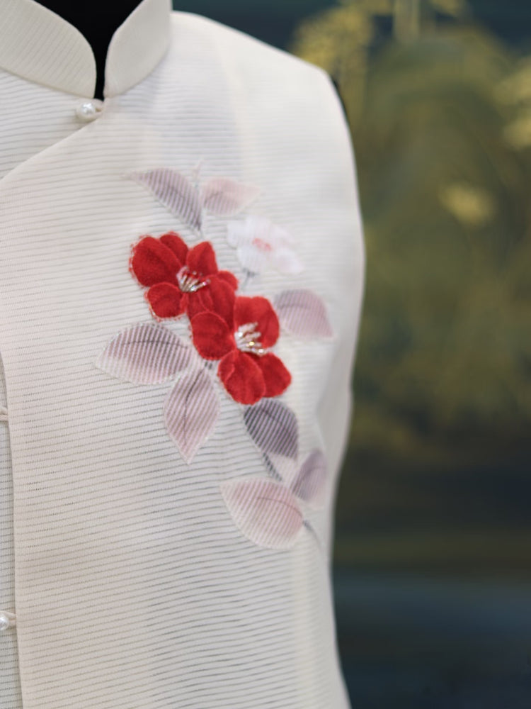 Crimson Bloom Kesi Vest (Exclusive Piece) 赤霞綻蕊緙絲馬甲(孤品)