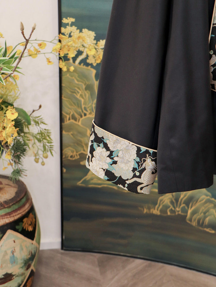 Men's Tang Jacket with Double Cocoon Silk and Song Brocade 雙宮絲拼接宋錦男士唐裝