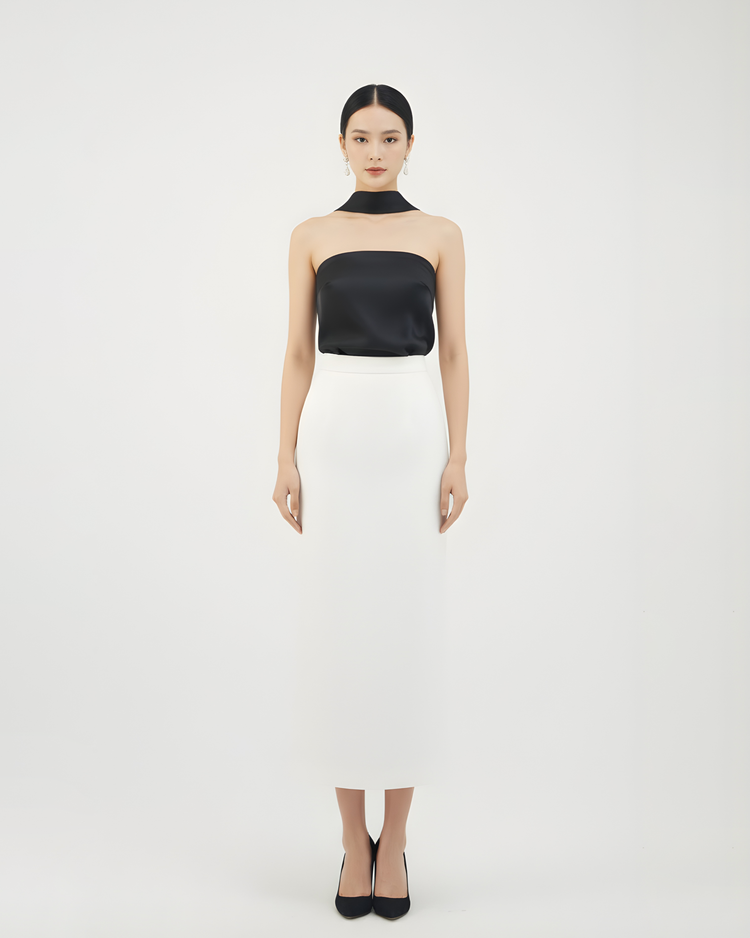 White Silk Jacquard Midi Skirt 白色真絲提花中長裙