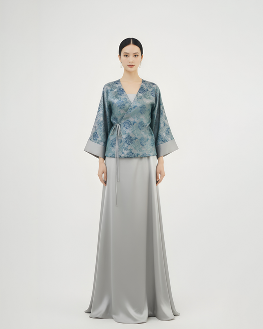 Song Brocade Purple-Blue Floral Jacket 宋錦紫青繁花外套