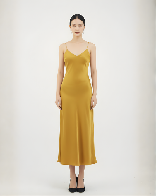 "Golden Mist" Xiangyun Silk Slip Dress 金霧香雲紗吊帶裙