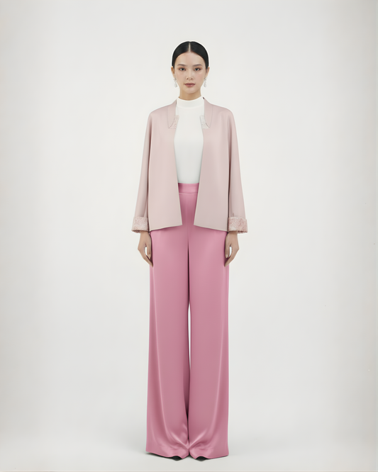 Lotus Pink Jacket with Nishijin Weave Panels 藕粉西陣織拼接外套