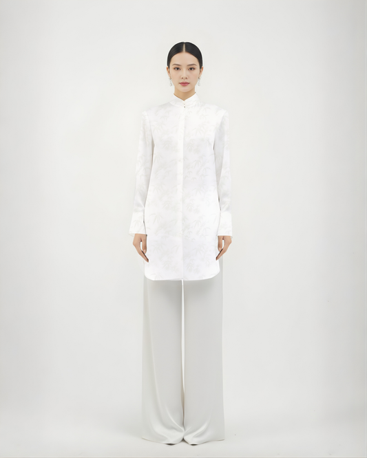 Bamboo Whisper Silk Jacquard Mandarin Shirt 素竹真絲提花立領襯衣