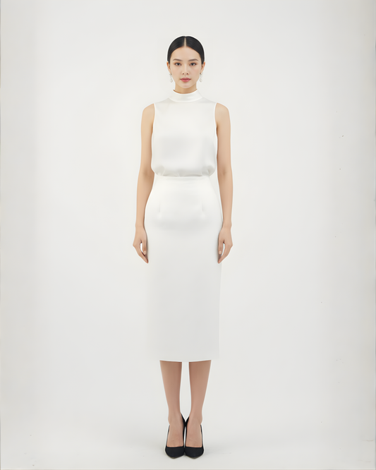Pearl White Silk Satin Pencil Skirt 珍珠白真絲緞鉛筆半身裙