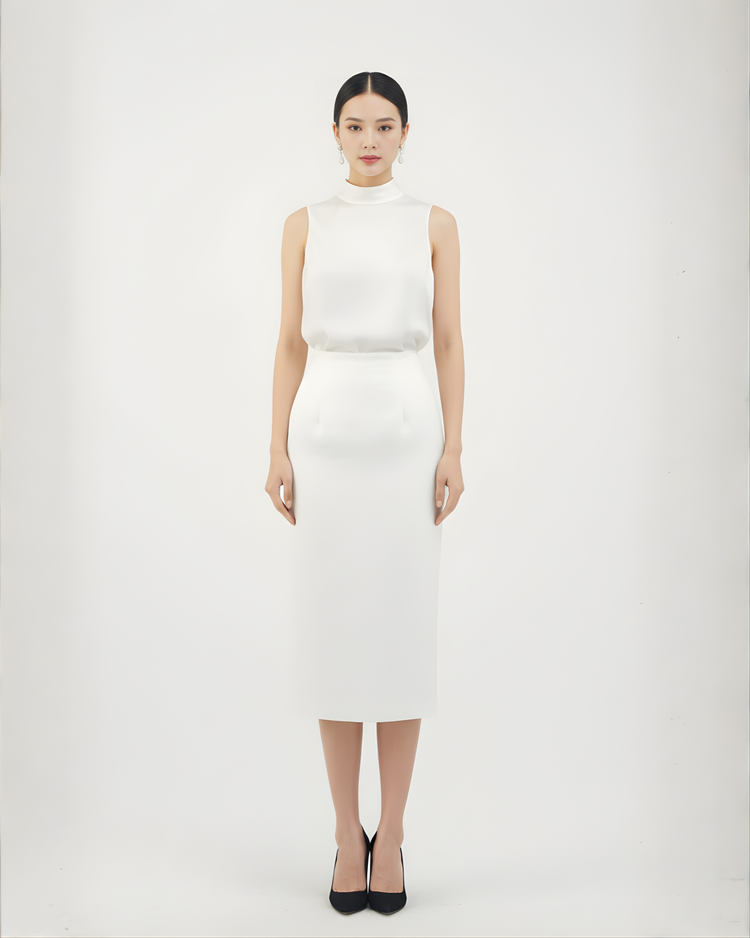 Pearl White Silk Satin Pencil Skirt 珍珠白真絲緞鉛筆半身裙