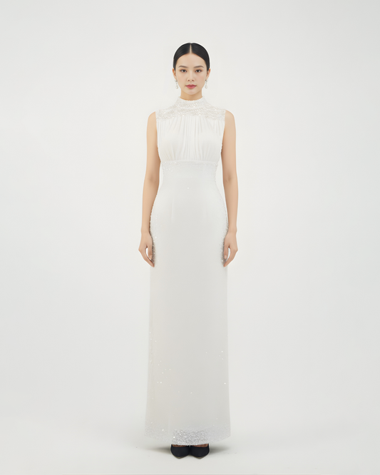 High-neck Slim-fit Lace White Gown 高领修身蕾丝白色礼服