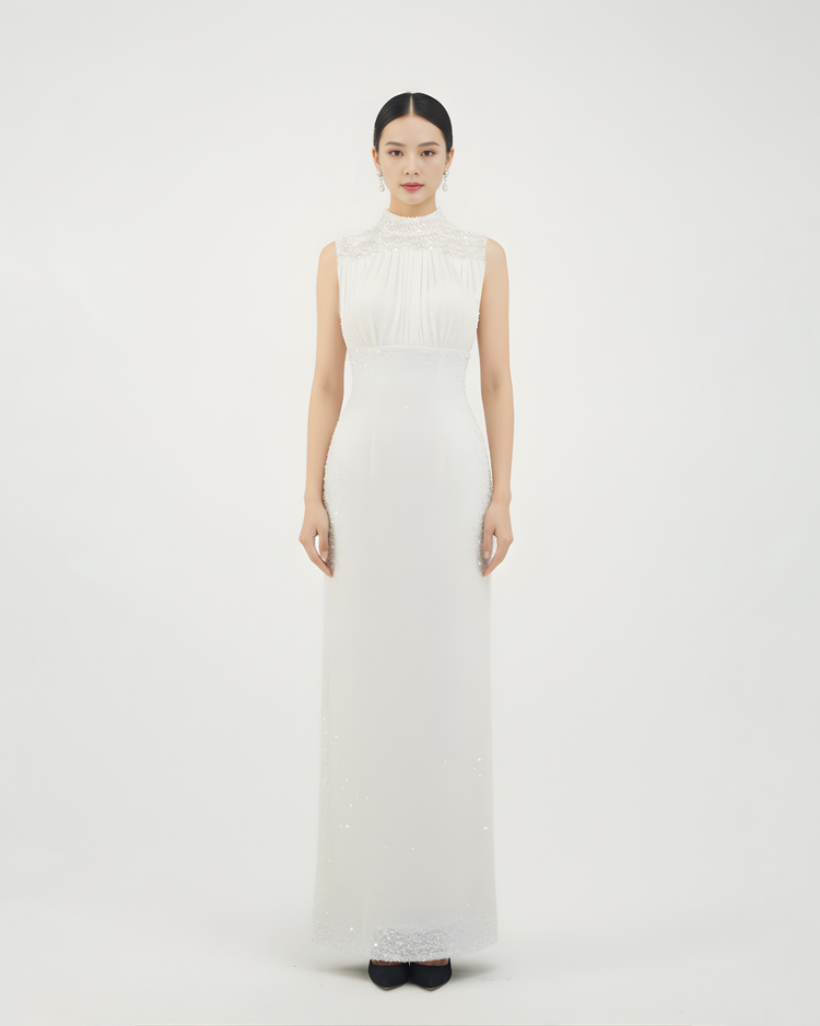 High-neck Slim-fit Lace White Gown 高领修身蕾丝白色礼服