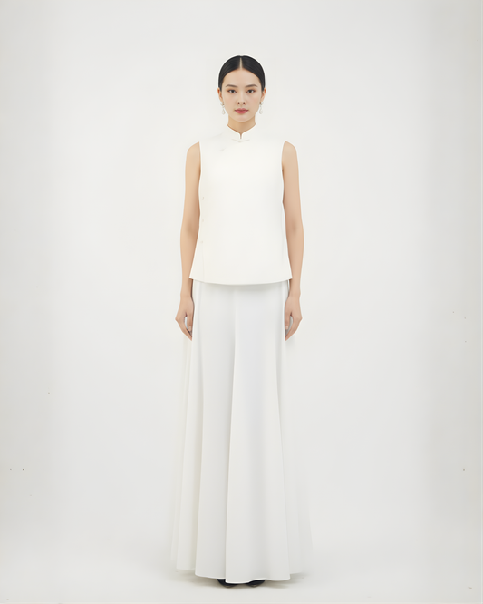 Ivory Silk Vest with Asymmetrical Front 米白真絲斜襟馬甲