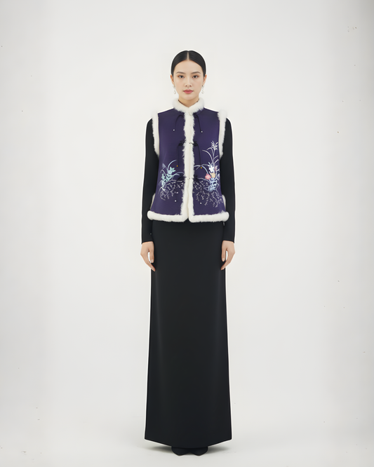 Purple Silk Vest with Rabbit Fur Trim (limited version) 紫色正絹兔毛馬甲(限量)